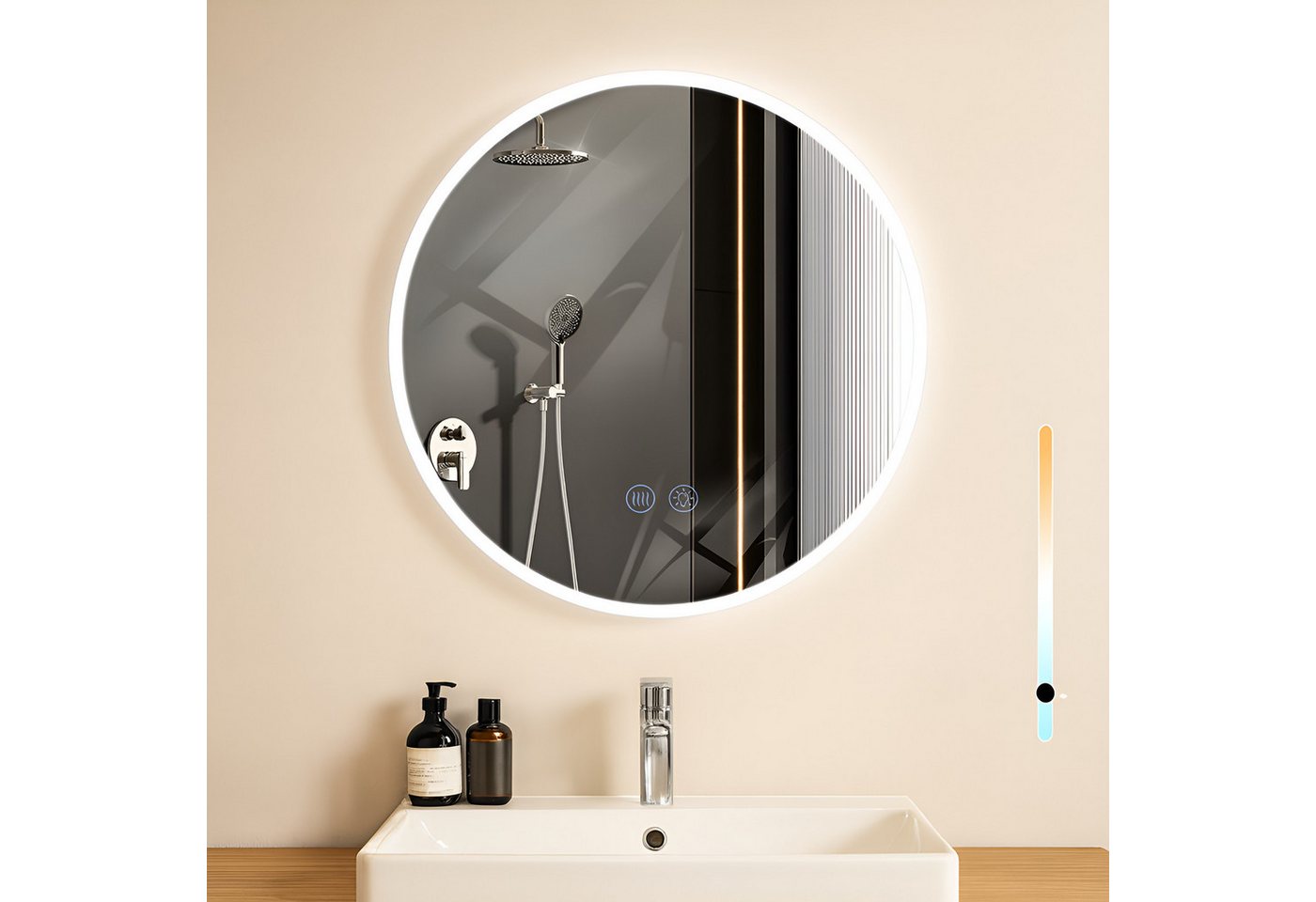 Nettlife Badspiegel spiegel Beleuchtung Rund 50/60/70/80cm Entfogger Funktion, zimmerspiegel mit Touch-Schalter und Entfogger-Funktion Bild 5