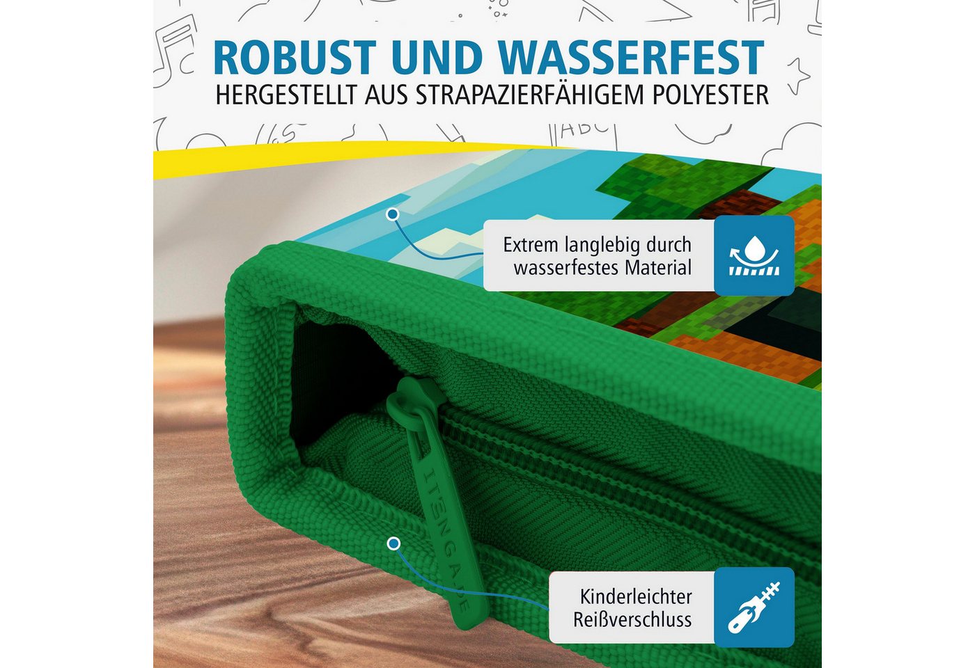 itenga Federmäppchen itenga Schüler-Etui Mäppchen Blockgame Pixel 28 teilig (gefüllt) 1-Zip Bild 2