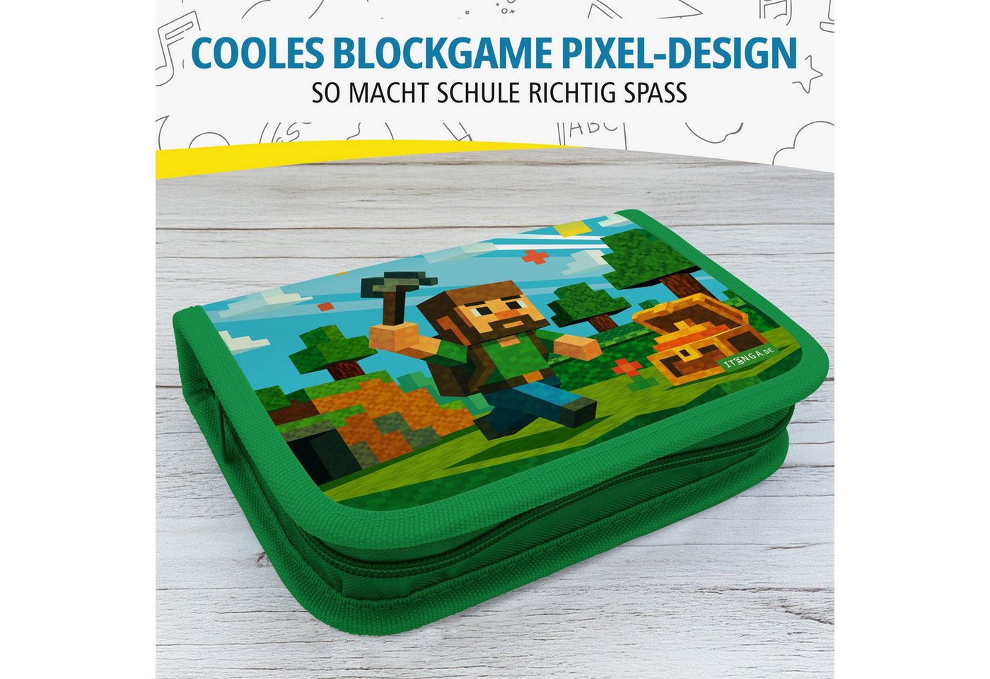 itenga Federmäppchen itenga Schüler-Etui Mäppchen Blockgame Pixel 28 teilig (gefüllt) 1-Zip Bild 3