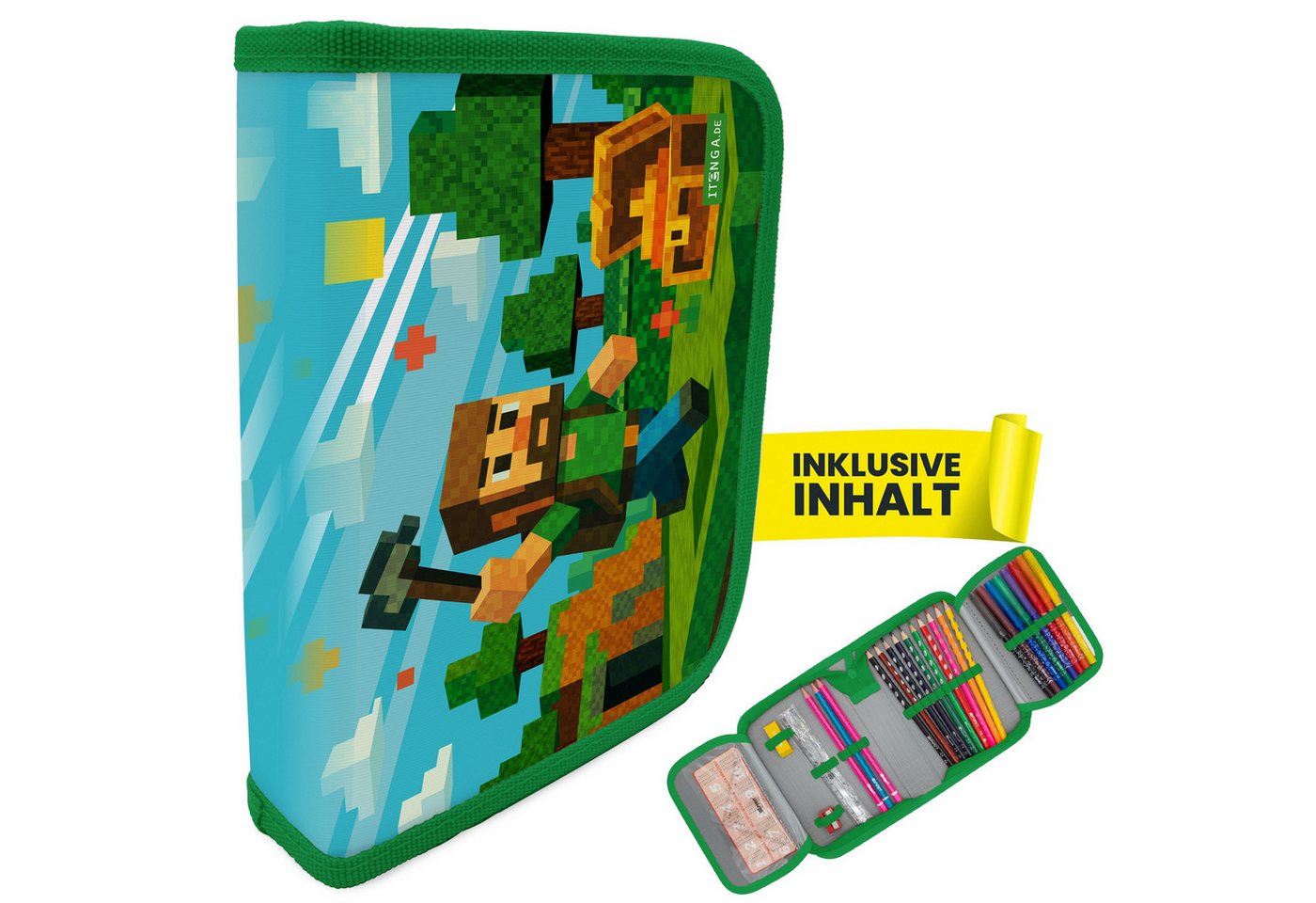 itenga Federmäppchen itenga Schüler-Etui Mäppchen Blockgame Pixel 28 teilig (gefüllt) 1-Zip Bild 4