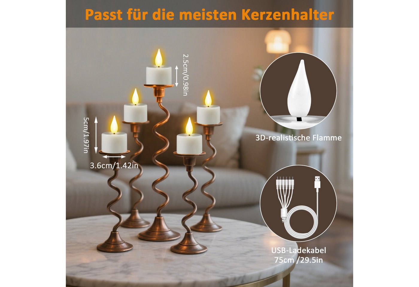OZAVO LED-Teelichter 6/12er set Aufladbar LED Teelichter mit Timer Fernbedienung USB-Kabel, warmweiß, Flammenlose LED Teelichter Dimmbar für Hochzeiten Partys