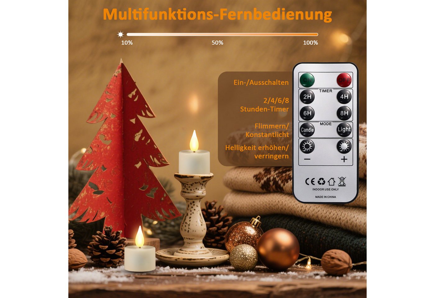 OZAVO LED-Teelichter 6/12er set Aufladbar LED Teelichter mit Timer Fernbedienung USB-Kabel, warmweiß, Flammenlose LED Teelichter Dimmbar für Hochzeiten Partys Bild 4