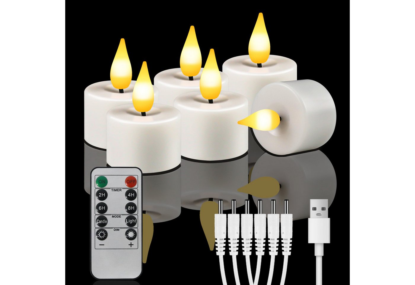 OZAVO LED-Teelichter 6/12er set Aufladbar LED Teelichter mit Timer Fernbedienung USB-Kabel, warmweiß, Flammenlose LED Teelichter Dimmbar für Hochzeiten Partys Bild 5