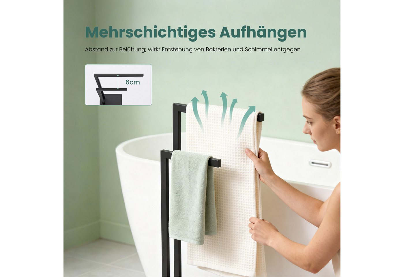 Mai & Mai Handtuchhalter Handtuchständer freistehend mit 2 Stangen aus Edelstahl Tavrin-02, Unterschiedliche Höhen der Stangen, Bild 3