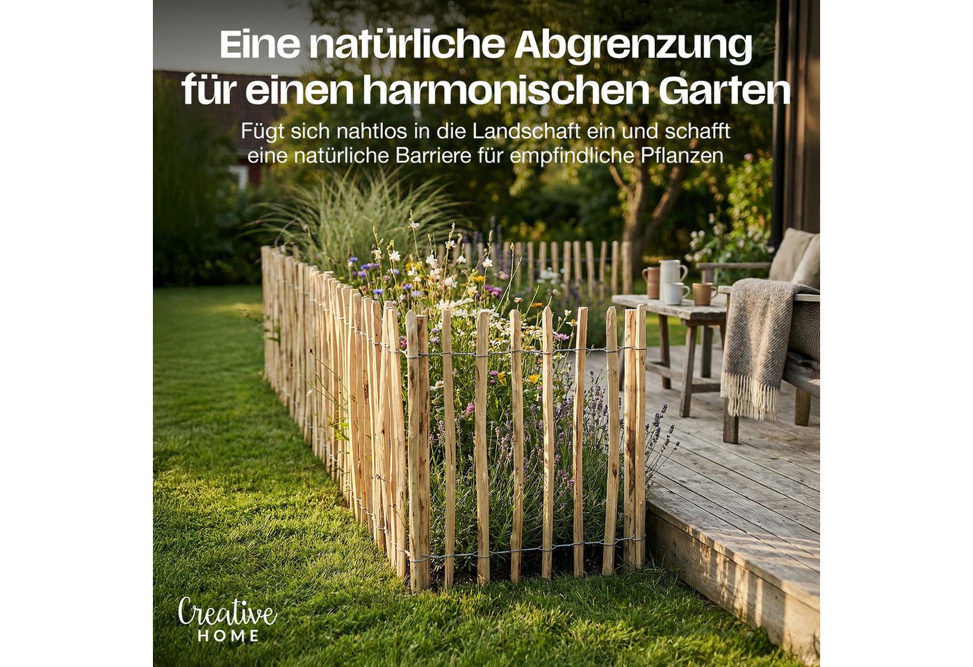 Creative Home Staketenzaun Staketenzaun Haselnusszaun, Rollzaun, Lattenabstand 3-4 cm