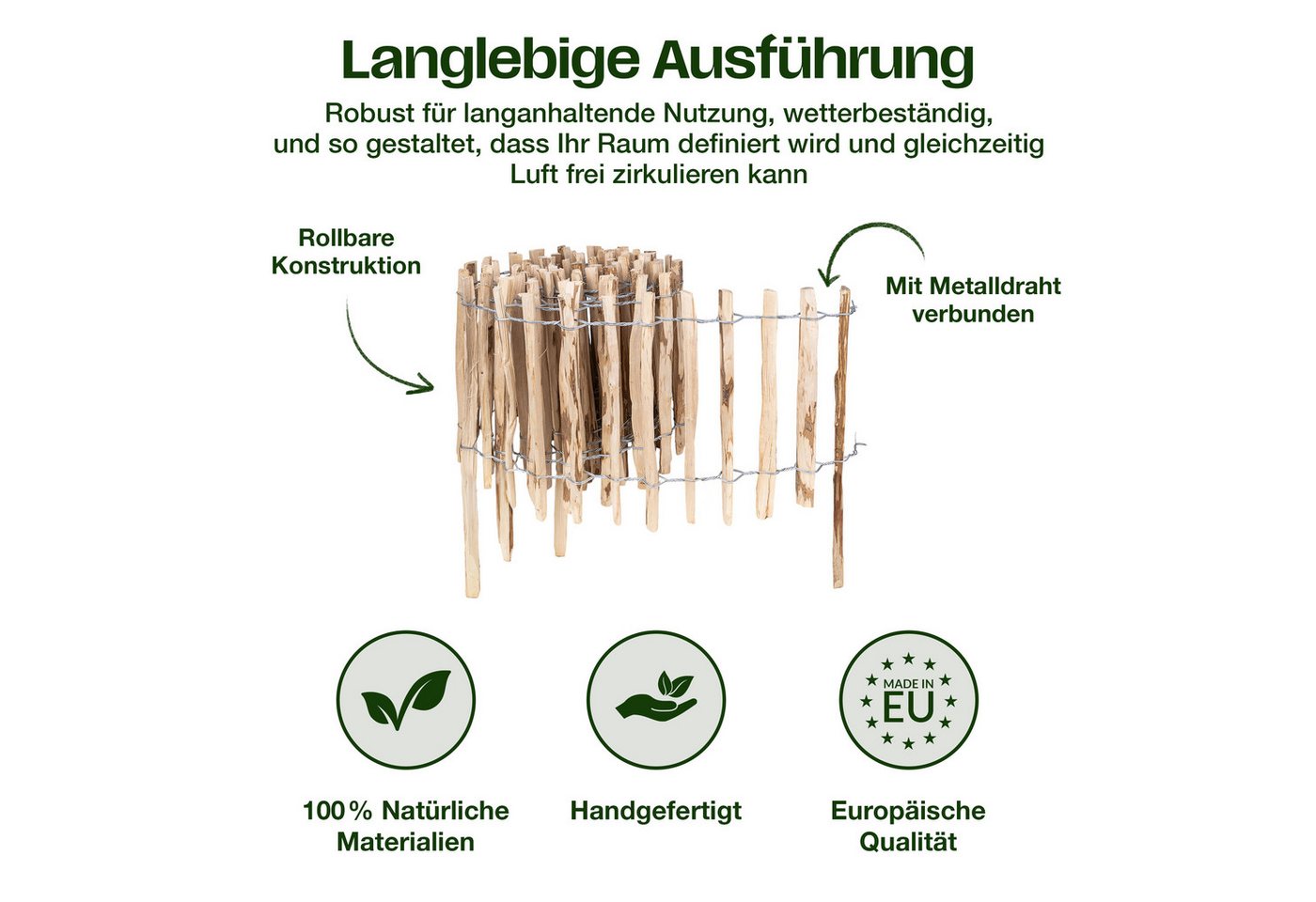 Creative Home Staketenzaun Staketenzaun Haselnusszaun, Rollzaun, Lattenabstand 3-4 cm Bild 5