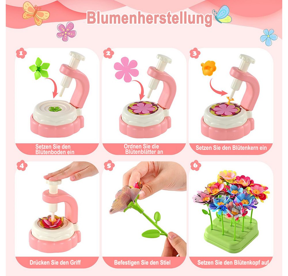 Flintry Kreativset Flower Schmuck-Bastelset,Paper Art Flowers & Butterflies,Geschenke, Blumenpress-Bastelset für Kinder,DIY Set Blumen Garten,für 3-12 Jahre