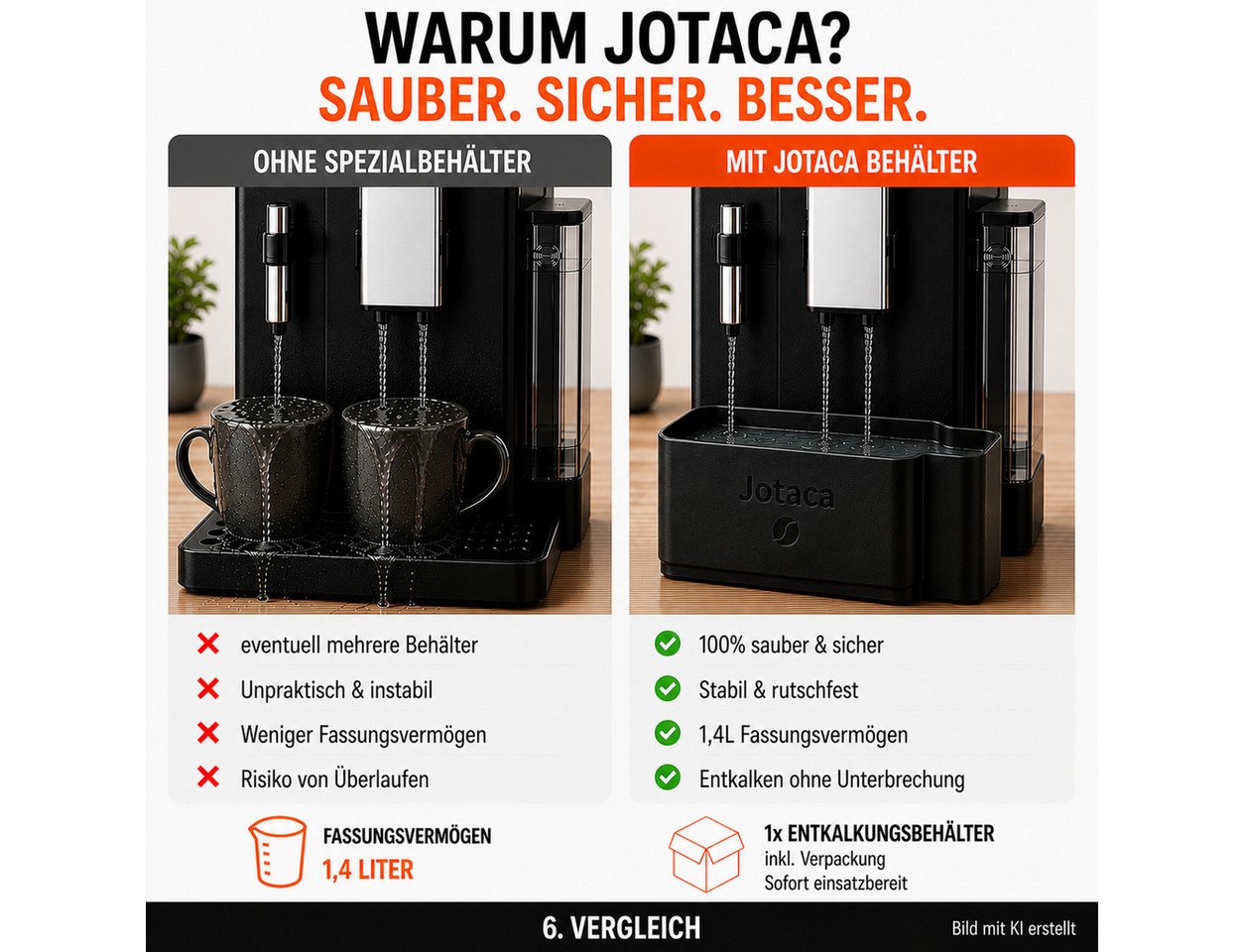 Jotaca Tropfschale Entkalkungs - Behälter, für Kaffeevollautomaten, (1-St., kompatibel mit DeLonghi Rivelia), Spülmaschinengeeignet Bild 5