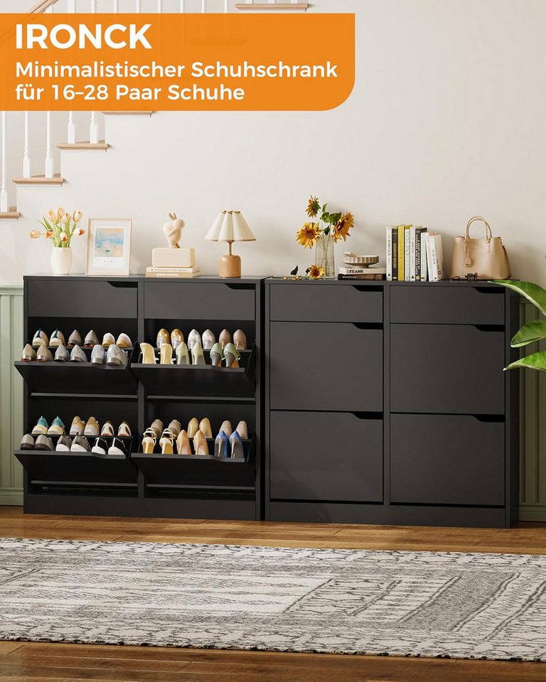 Luckice Garderobenschrank Schuhschrank, Schuhkipper, verstellbare Trennwände, Schmal​ (Set, 1-St., Flur & Eingang, modernes Design mit verstellbaren Regalen) 4 aufklappbare Schubladen, verstellbare Regale, Anti-Kippschutz