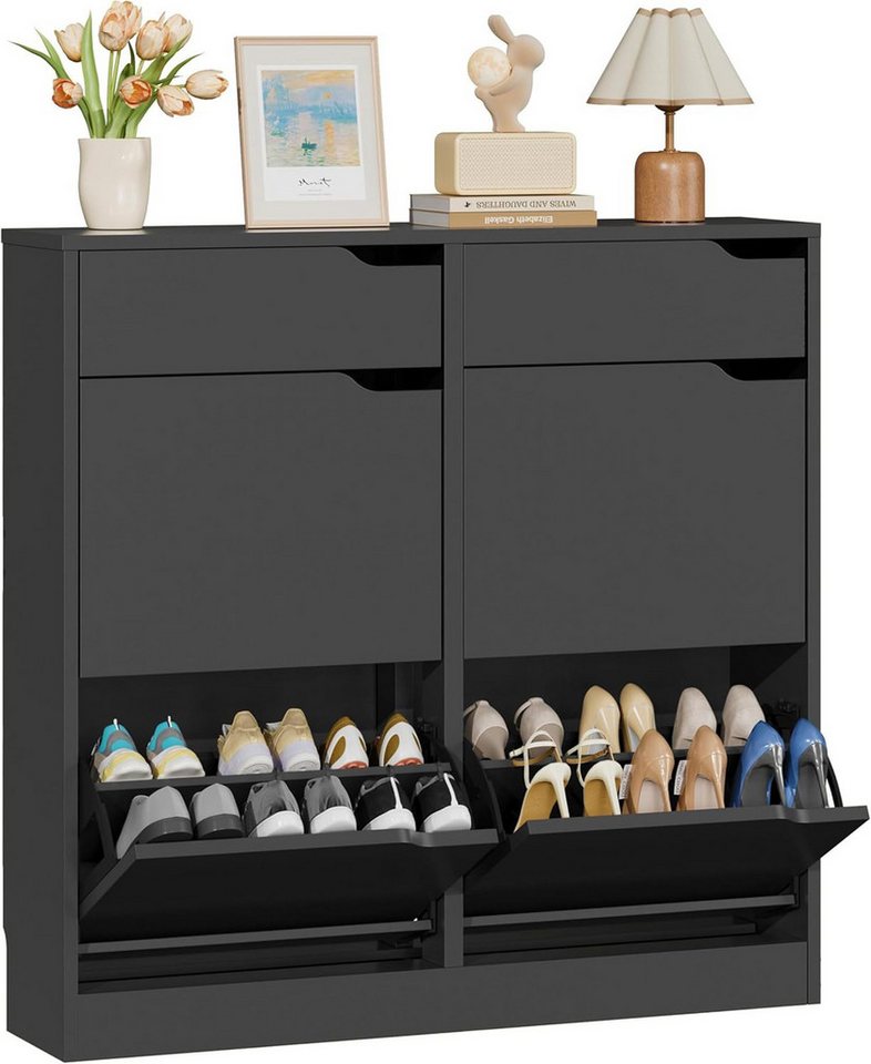 Luckice Garderobenschrank Schuhschrank, Schuhkipper, verstellbare Trennwände, Schmal​ (Set, 1-St., Flur & Eingang, modernes Design mit verstellbaren Regalen) 4 aufklappbare Schubladen, verstellbare Regale, Anti-Kippschutz Bild 3