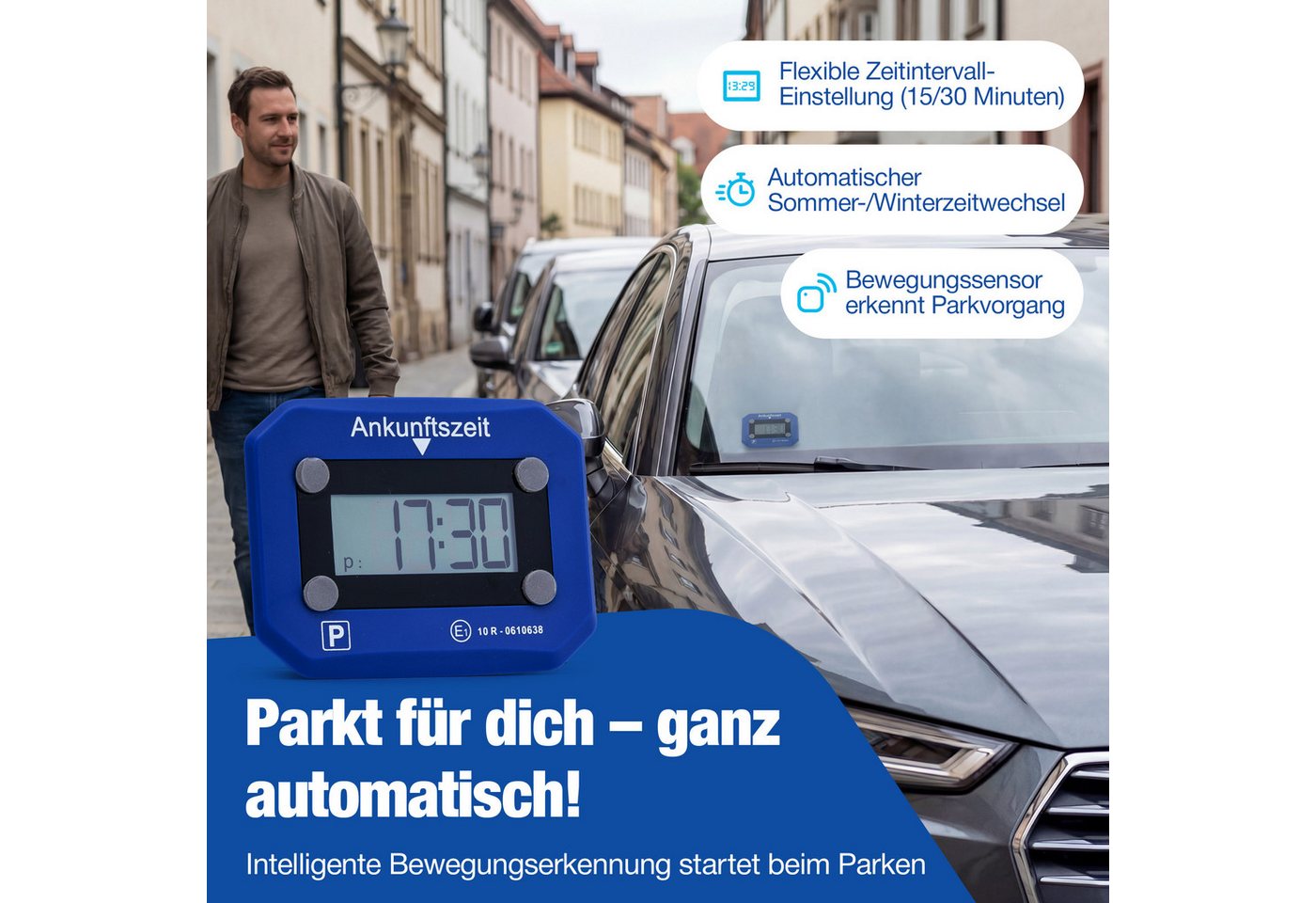 NTG Nutzfahrzeug Technik GmbH elektronische Parkscheibe E1 mit KBA-Zulassung für DE, automatische Parkscheibe (Automatik-Erkennung, Digitale Zeitanzeige) Bild 2