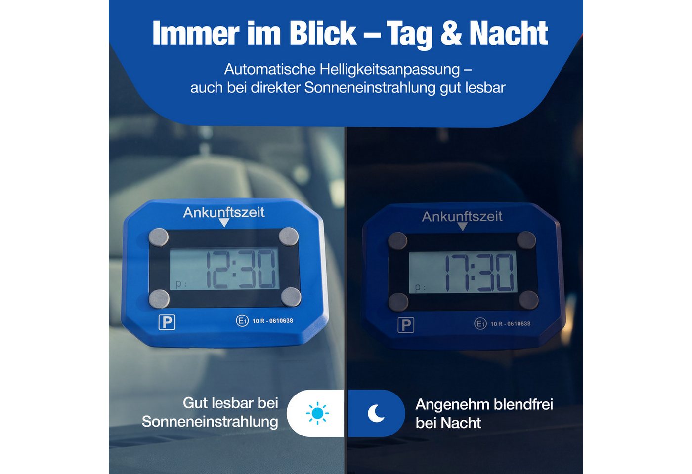 NTG Nutzfahrzeug Technik GmbH elektronische Parkscheibe E1 mit KBA-Zulassung für DE, automatische Parkscheibe (Automatik-Erkennung, Digitale Zeitanzeige) Bild 3