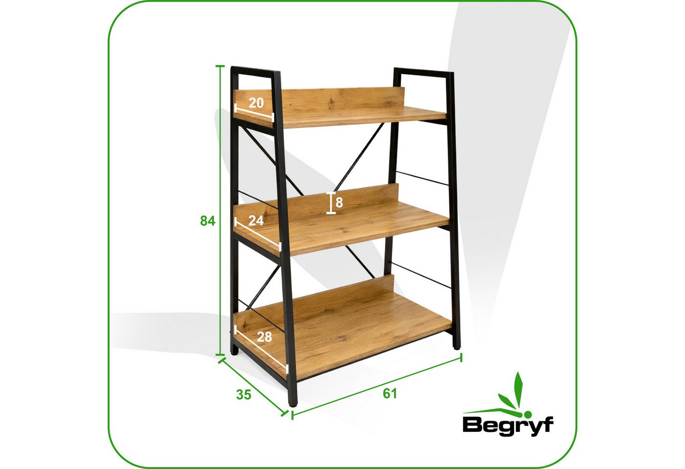 BEGRYF Standregal, X-förmige Metallverstrebungen, verstellbare Füße, freistehend Bild 3
