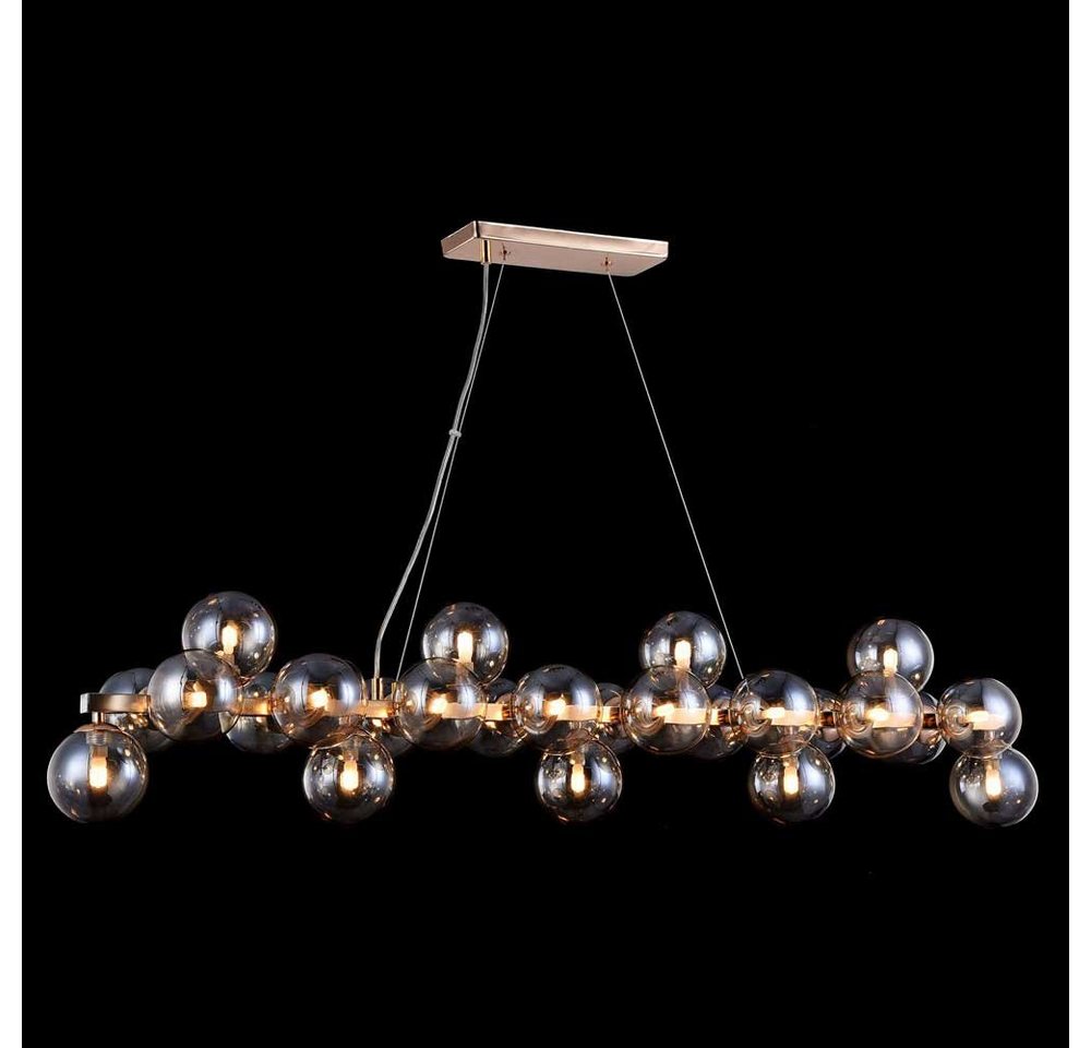 Licht-Trend Pendelleuchte Glamouröse Esstischlampe Glob 120cm farben 25 x Rauchglas Gold, Rauch