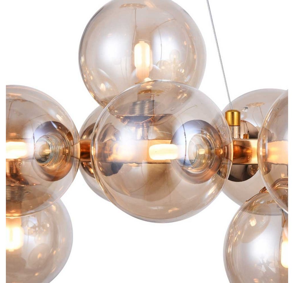 Licht-Trend Pendelleuchte Glamouröse Esstischlampe Glob 120cm farben 25 x Rauchglas Gold, Rauch Bild 2