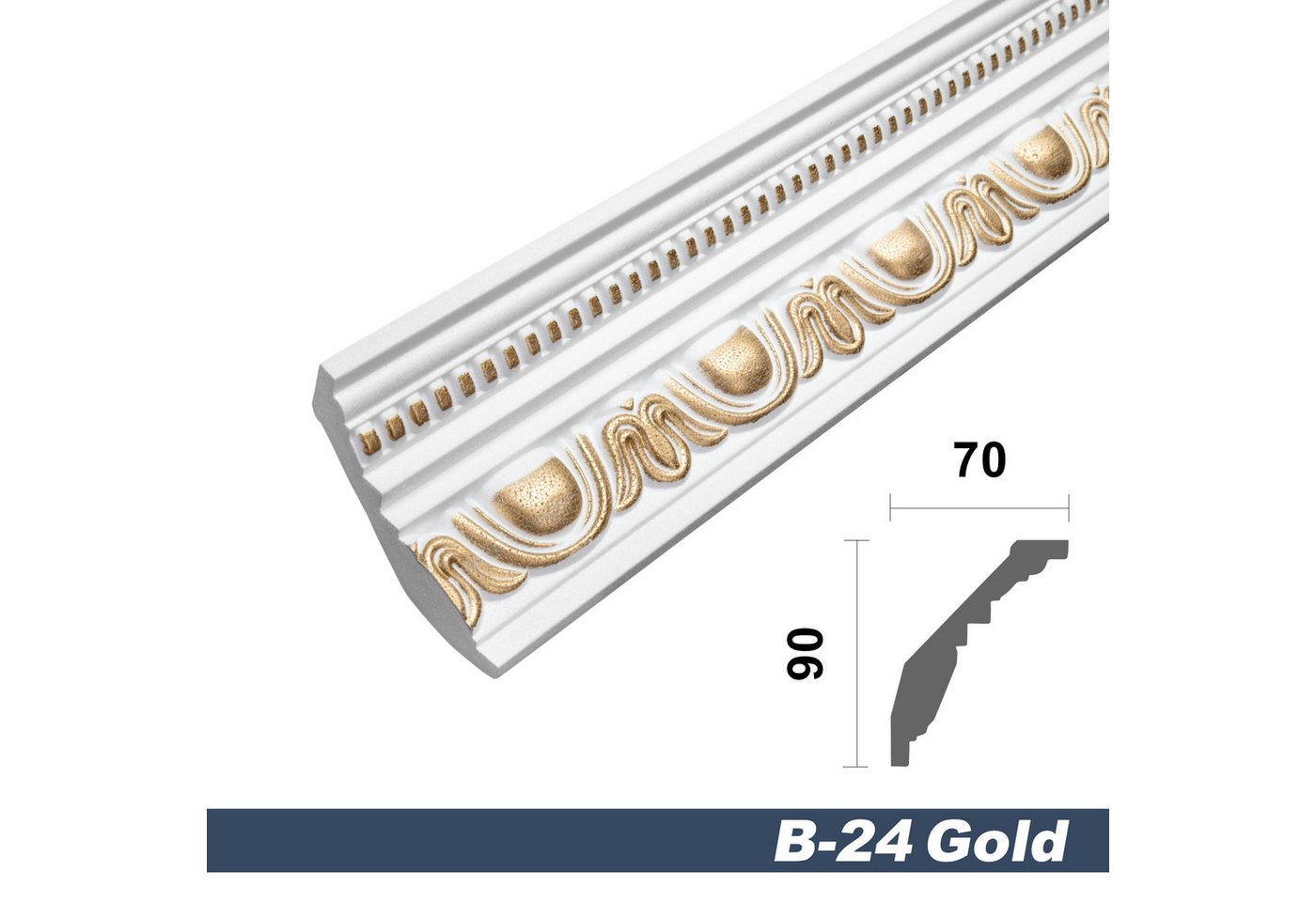 marbet design Stuckleiste B-24 gold, Max Paket (bester Meterpreis), Deckenleisten Sparpaket aus Styropor EPS - Stuckleisten gemustert gold-weiß, leicht im traditionellen Design - 24 Stück / 48 Meter Bild 4