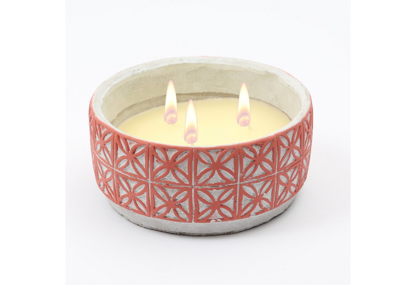 MARELIDA Outdoorkerze Duftkerze CITRONELLA Echtwachs in Tonschale 3 Dochte rot (1-tlg)