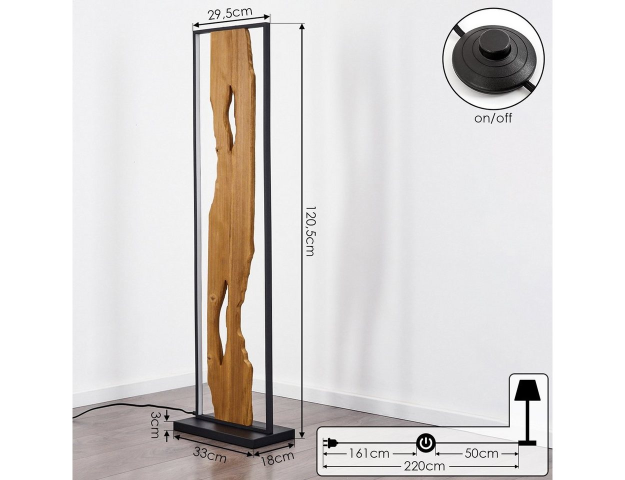 hofstein Stehlampe »Azeglio« Stehlampe aus Metall/Holz/Kunststoff in Schwarz/Natur/Weiß, 3000 Kelvin, Bodenlampe m. Fußschalter u. Lichteffekt, 2300 Lumen Bild 3