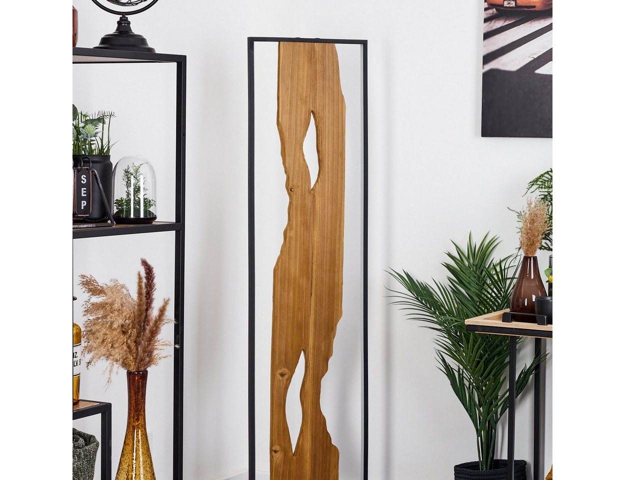 hofstein Stehlampe »Azeglio« Stehlampe aus Metall/Holz/Kunststoff in Schwarz/Natur/Weiß, 3000 Kelvin, Bodenlampe m. Fußschalter u. Lichteffekt, 2300 Lumen Bild 5