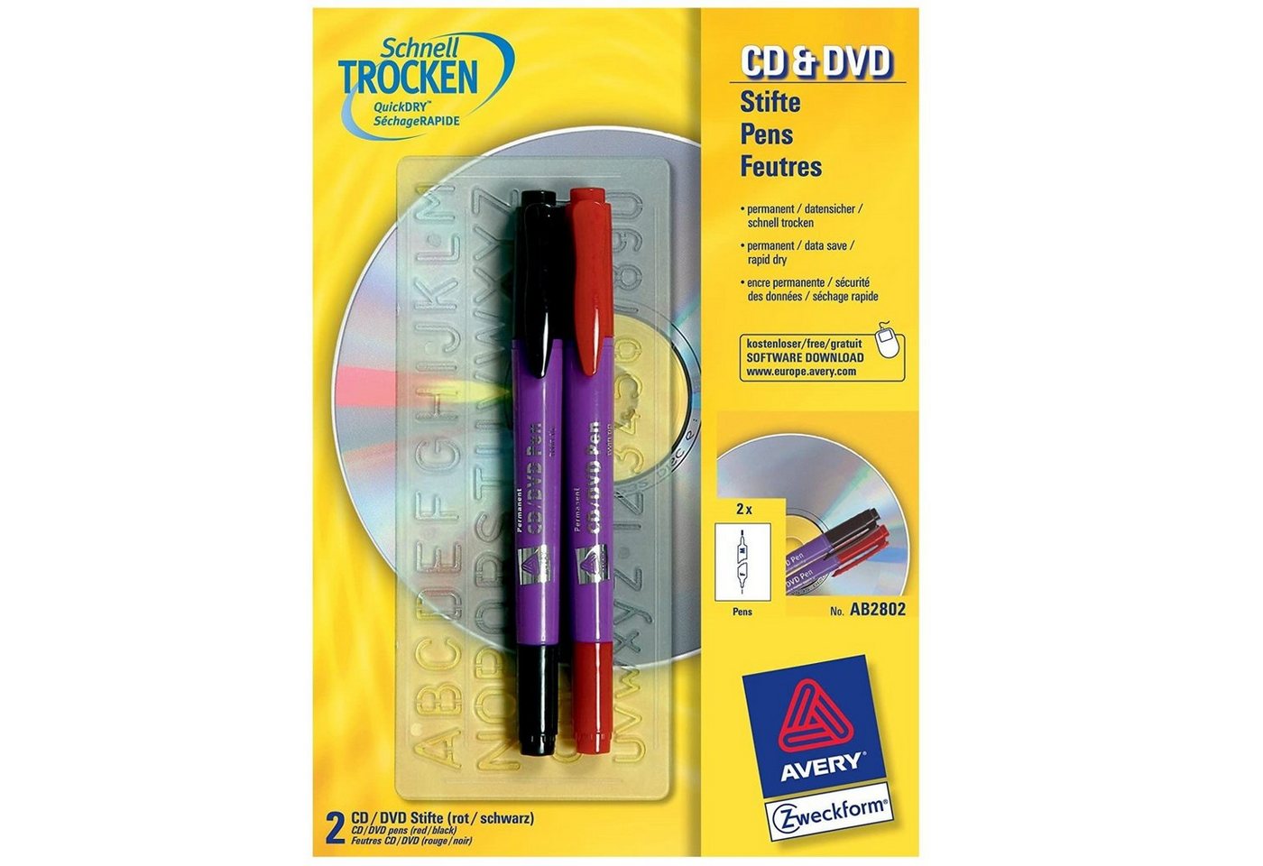 Avery Zweckform Marker 2x CD DVD Stift Permanent Marker Stifte, A4 Ordnerrücken Rückenschilder Ordner-Aufkleber