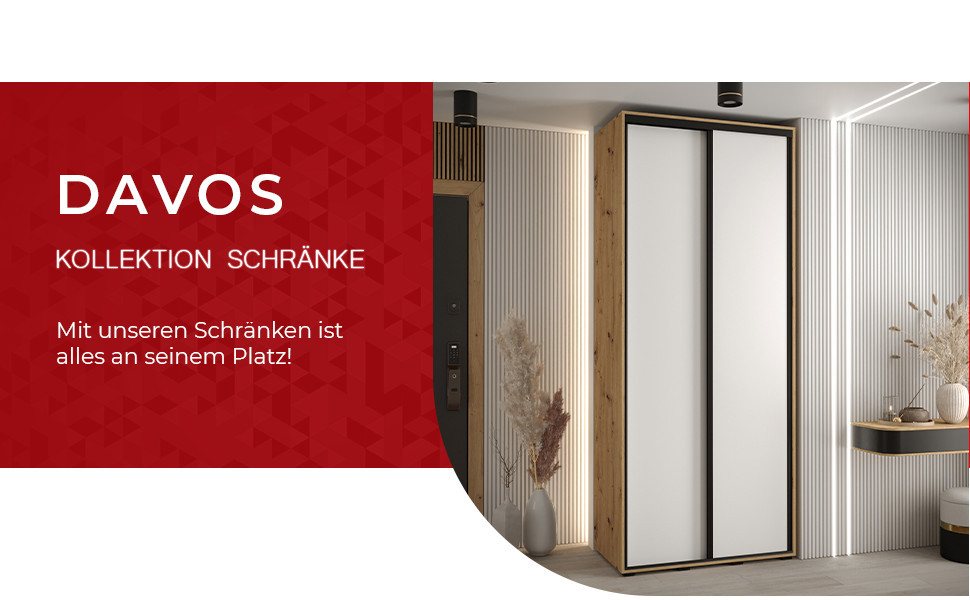 ABIKS MÖBEL Schwebetürenschrank Davos 3 Schlafzimmerschrank mit Spiegel, Kleiderstange und Regalen Bild 2