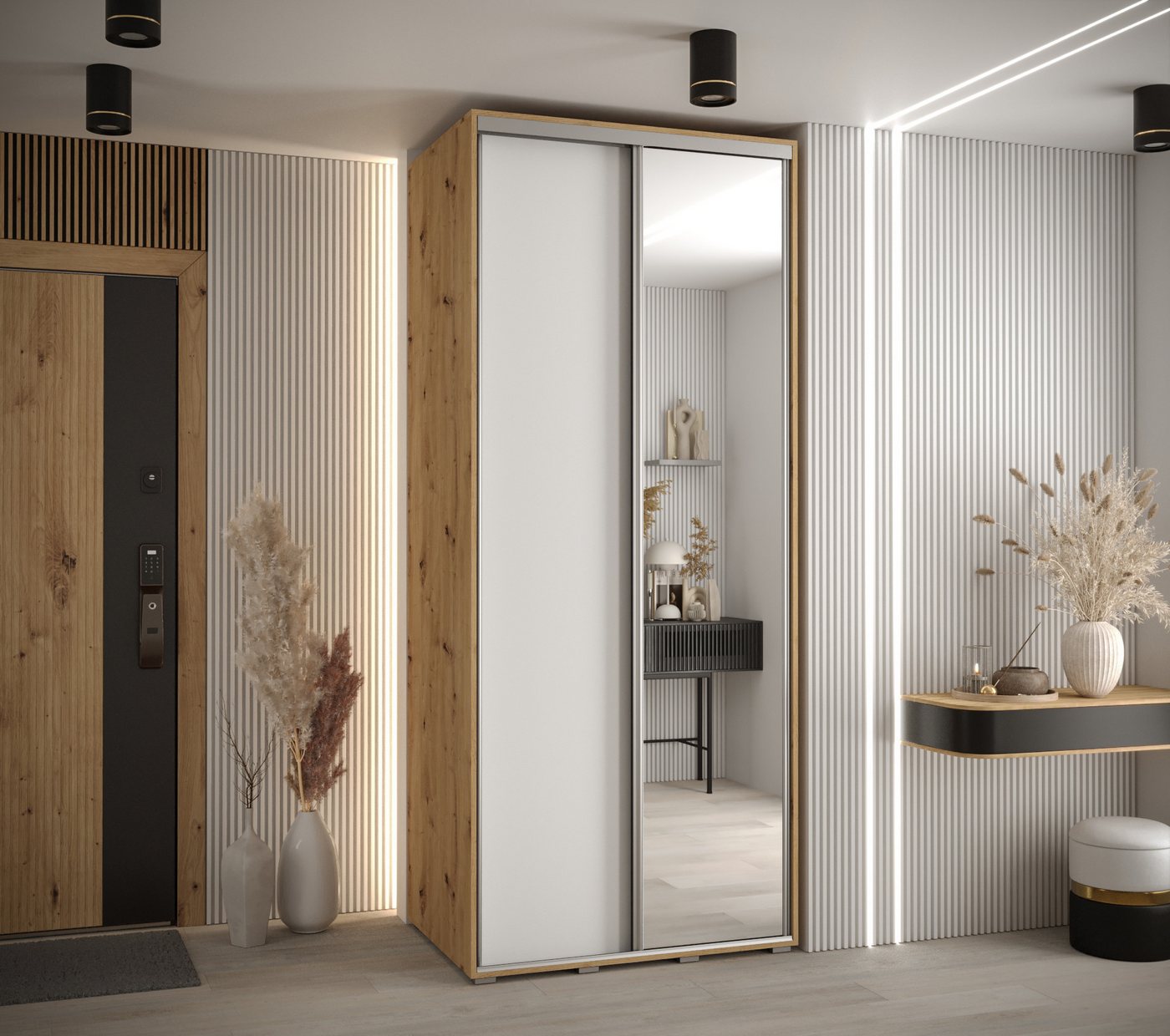 ABIKS MÖBEL Schwebetürenschrank Davos 3 Schlafzimmerschrank mit Spiegel, Kleiderstange und Regalen Bild 3