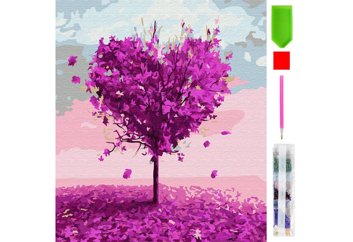 Realb2b Malen nach Zahlen 5d Diamond Painting Herzbaum Malen nach Zahlen 30x30cm (Komplettset für 5D Diamond Painting inklusive Leinwand, Diamanten und Werkzeugen, Diamond Painting Set mit Zubehör für DIY-Kreativität und Entspannung), 30x30cm 5D Diamond Painting mit präziser Klebeschicht & Zubehör