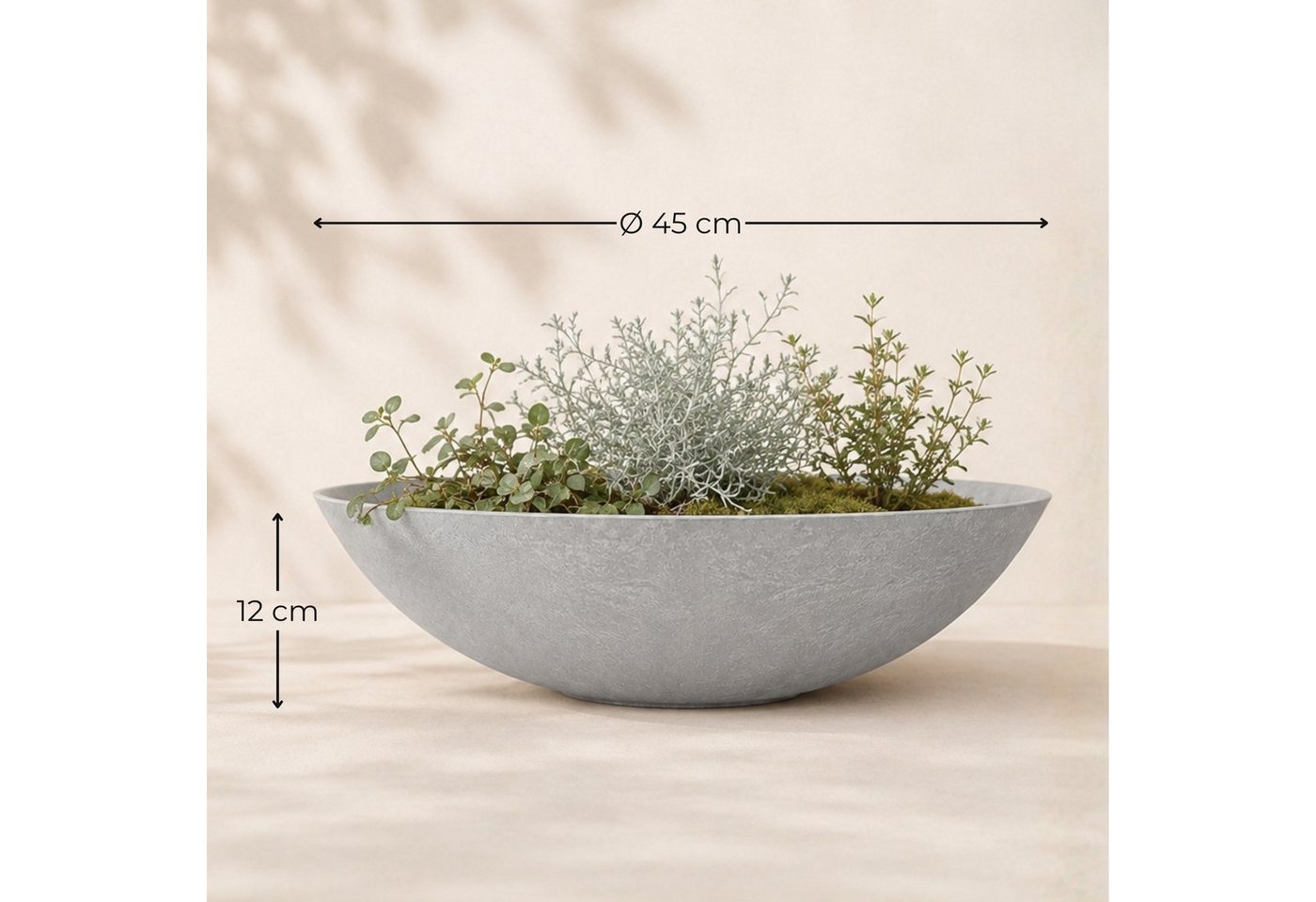 matches21 HOME & HOBBY Blumentopf Flache Pflanzschale für draussen Dekoschale rund hellgrau 45 cm (1 St), Blumen-Schale als wetterfeste Friedhof-Schale Grab-Schmuck Grabschale Bild 5