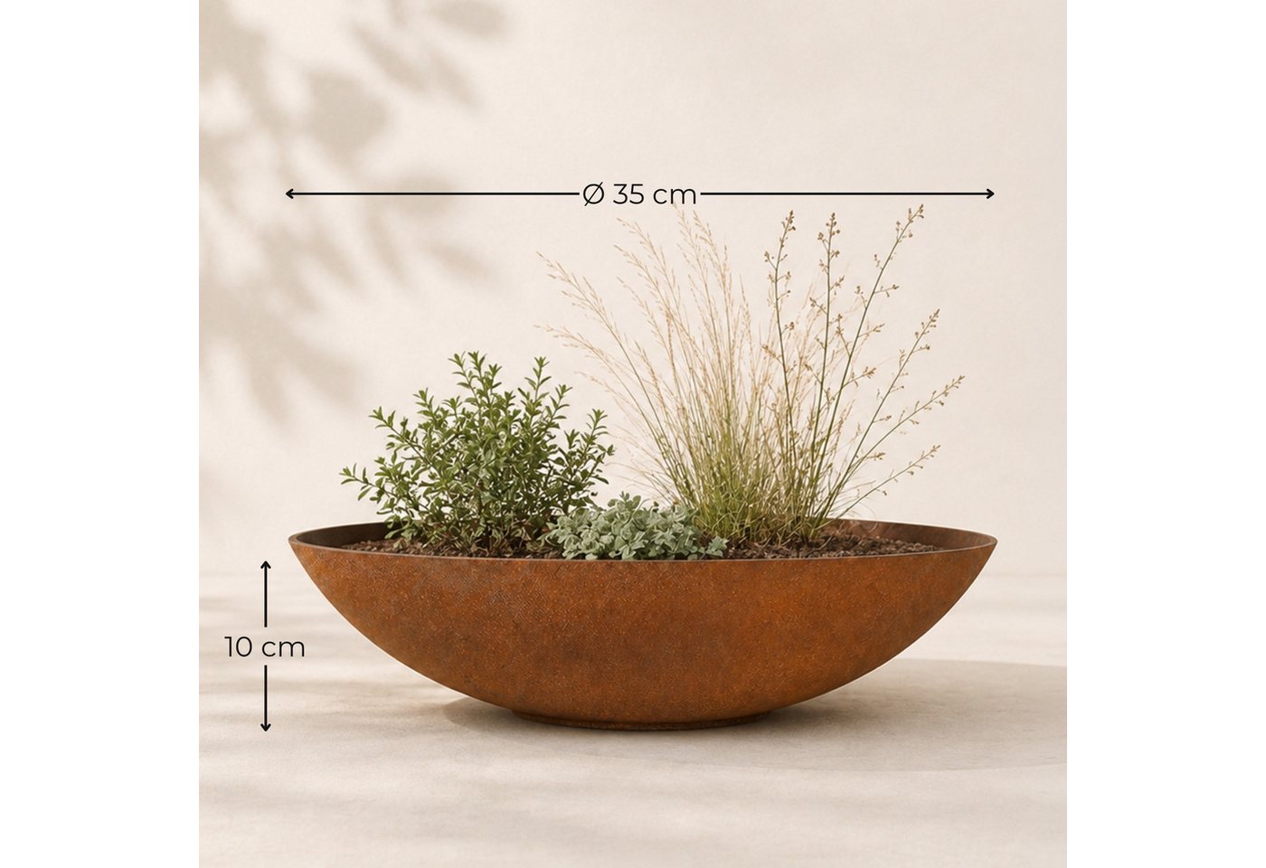 matches21 HOME & HOBBY Blumentopf Flache Pflanzschale für draussen Dekoschale rund Rost-Optik 35 cm (1 St), Blumen-Schale als wetterfeste Friedhof-Schale Grab-Schmuck Grabschale Bild 3