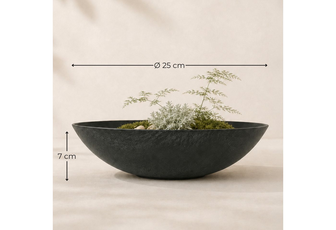 matches21 HOME & HOBBY Blumentopf Flache Pflanzschalen für draussen Dekoschalen rund schwarz 25 cm (2 St), Blumen-Schale als wetterfeste Friedhof-Schale Grab-Schmuck Grabschale Bild 3
