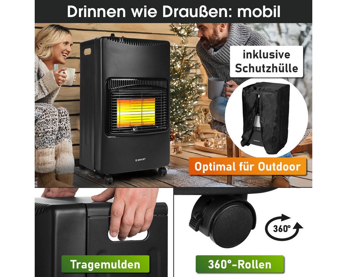 BRAST Heizstrahler Gasheizer Keramik Vulkan, 3 Heizstufen, Gasheizung Heizgerät, 4200 W, inkl. Schutzhülle Druckminderer mit Schlauch & Füllstandsanzeige Bild 4