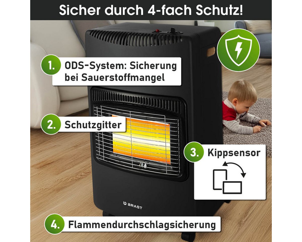 BRAST Heizstrahler Gasheizer Keramik Vulkan, 3 Heizstufen, Gasheizung Heizgerät, 4200 W, inkl. Schutzhülle Druckminderer mit Schlauch & Füllstandsanzeige Bild 5