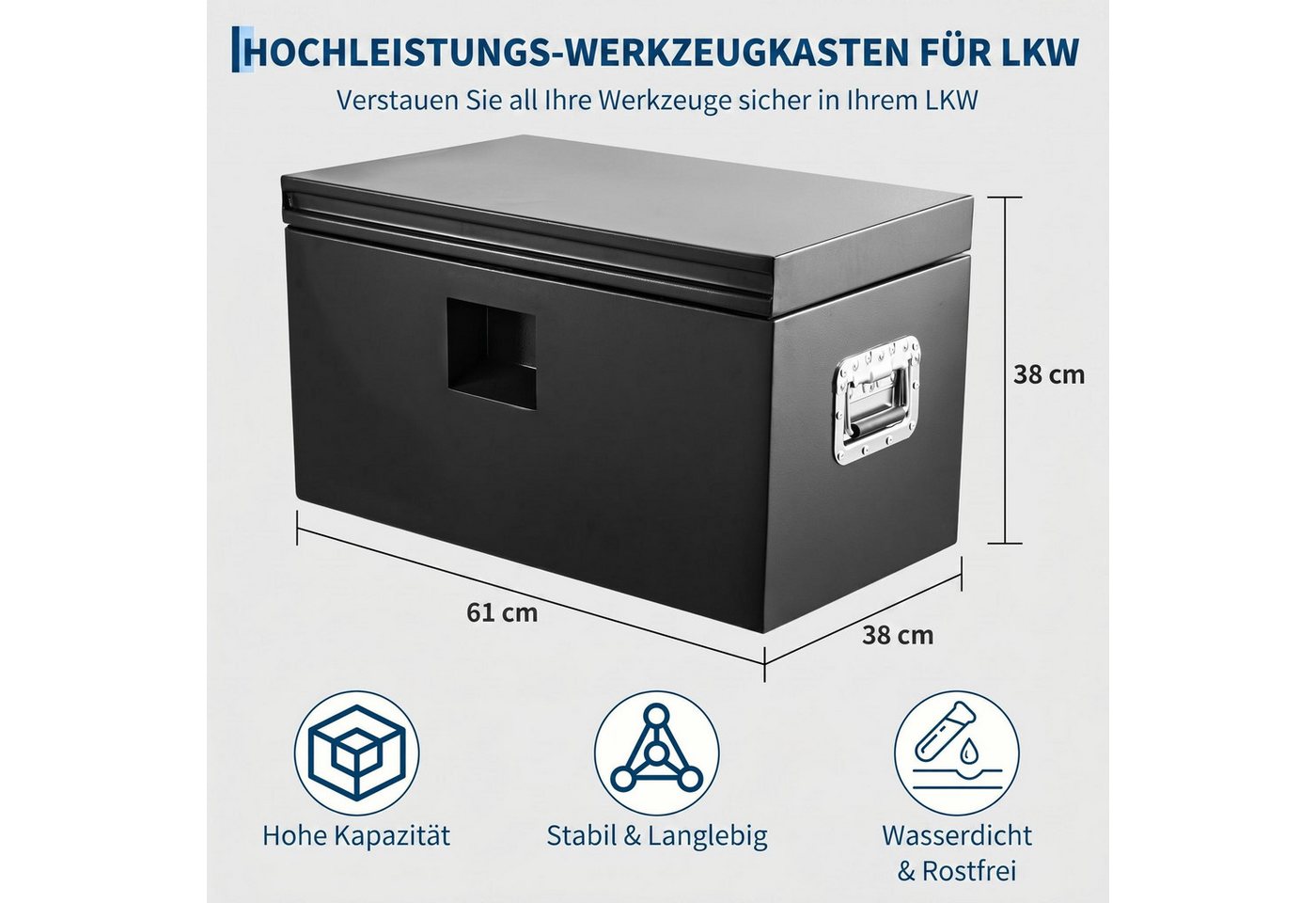 GarveeMore Werkzeugbox Schwerlast-Stahlwerkzeugkiste, Wasserdicht & Rostschutz, mit Gasdruckfeder & ergonomischen Griffen, für LKW Bild 2
