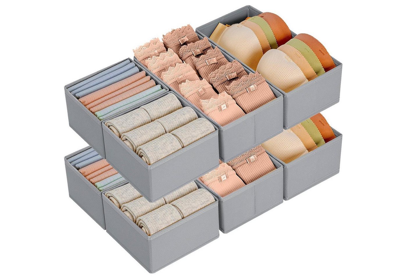 LuxusKollektion Schubladeneinsatz Schubladen Organizer faltbar Unterwäsche Socken 8 Stück Grau