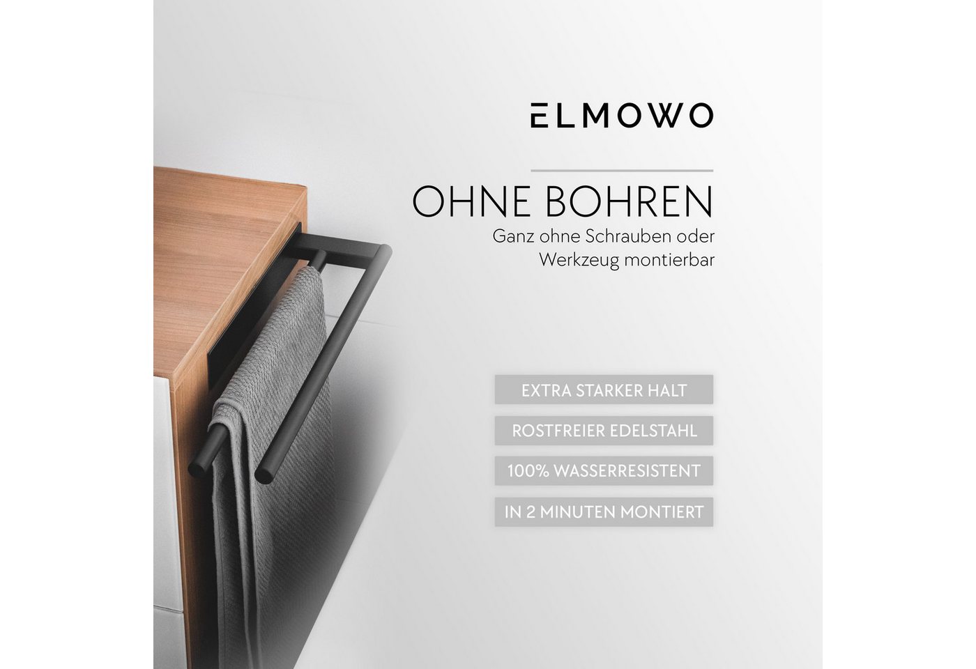 ELMOWO Handtuchhalter ohne Bohren aus Edelstahl für 2 Handtücher - Handtuchhalterung für Bad, Handtuchstange doppelt mit 3M-Klebefläche & Spezialkleber Bild 2