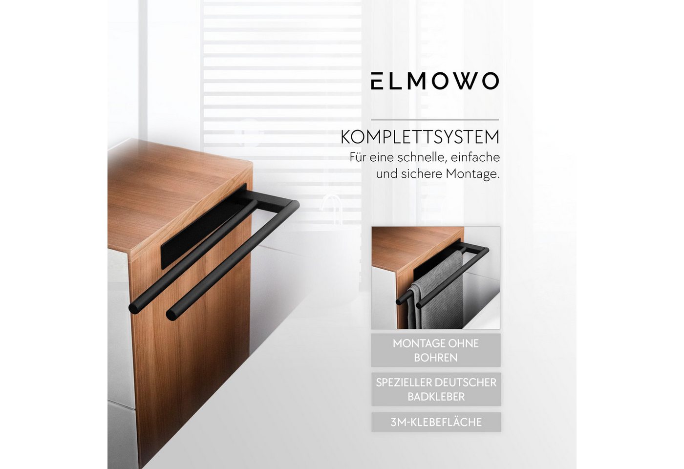 ELMOWO Handtuchhalter ohne Bohren aus Edelstahl für 2 Handtücher - Handtuchhalterung für Bad, Handtuchstange doppelt mit 3M-Klebefläche & Spezialkleber Bild 4
