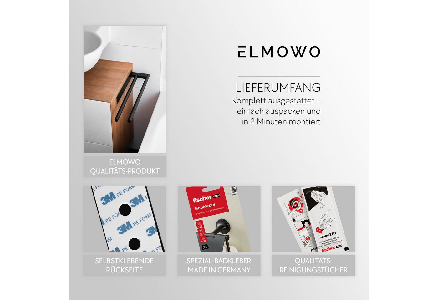 ELMOWO Handtuchhalter ohne Bohren aus Edelstahl für 2 Handtücher - Handtuchhalterung für Bad, Handtuchstange doppelt mit 3M-Klebefläche & Spezialkleber Bild 5