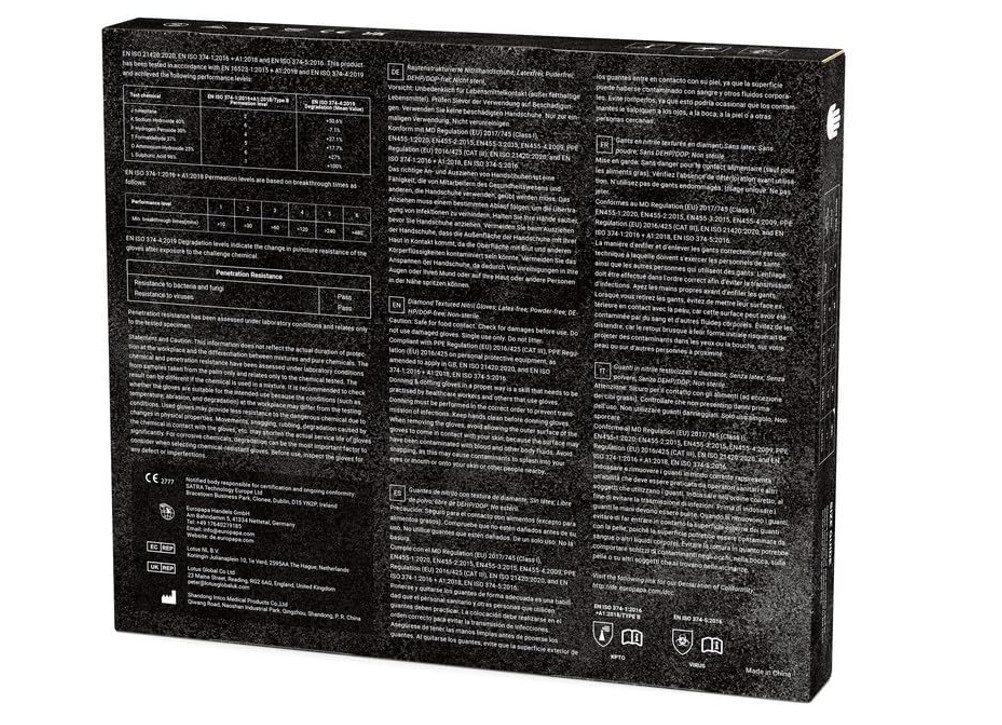 EUROPAPA Einweghandschuhe Nitril-Handschuhe Medical Einmalhandschuhe Untersuchungshandschuhe (extra Dicke Nitrilhandschuhe Diamant Grip, 50-St., unsteril latexfrei disposible gloves) Resistente al taglio, antistrappo, senza lattice, senza talco Bild 2