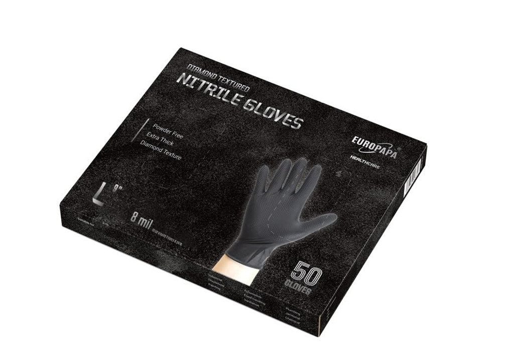 EUROPAPA Einweghandschuhe Nitril-Handschuhe Medical Einmalhandschuhe Untersuchungshandschuhe (extra Dicke Nitrilhandschuhe Diamant Grip, 50-St., unsteril latexfrei disposible gloves) Resistente al taglio, antistrappo, senza lattice, senza talco Bild 3