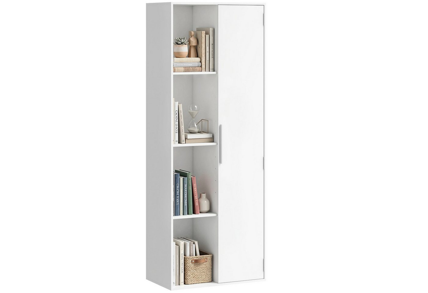 HOMCOM Bücherregal Aktenschrank, 7 Ebenen, Türen, offene Regale, verstellbare Ablagen, Bücherschrank 1-tlg., 60 x 35 x 160 cm für Büro, Wohnzimmer, Schlafzimmer, Weiß