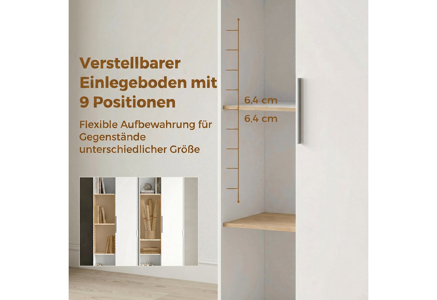 HOMCOM Bücherregal Aktenschrank, 7 Ebenen, Türen, offene Regale, verstellbare Ablagen, Bücherschrank 1-tlg., 60 x 35 x 160 cm für Büro, Wohnzimmer, Schlafzimmer, Weiß Bild 4