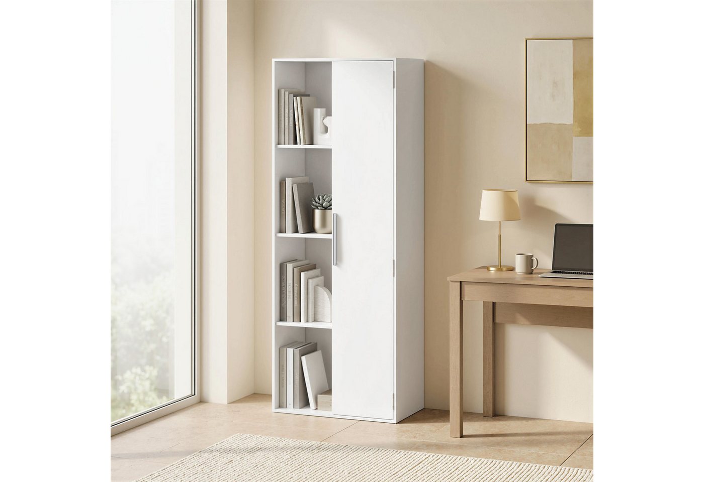 HOMCOM Bücherregal Aktenschrank, 7 Ebenen, Türen, offene Regale, verstellbare Ablagen, Bücherschrank 1-tlg., 60 x 35 x 160 cm für Büro, Wohnzimmer, Schlafzimmer, Weiß Bild 5
