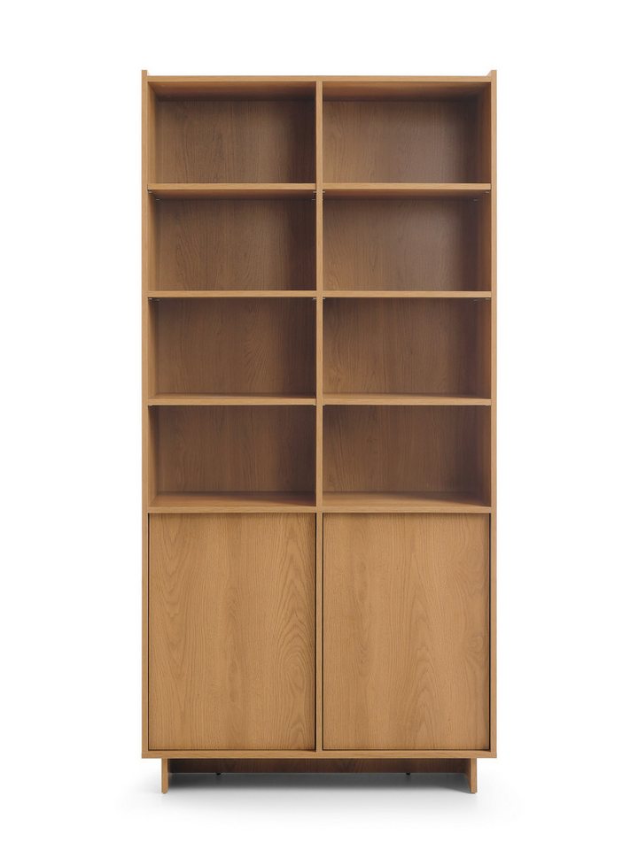 MOEBLO Bücherregal LILIE R98, in Eiche Caramel – hohes Standregal & Bücherregal mit offenen Fächern, 2 Türen und viel Stauraum im modernen Design, Bücherregal für das Büro Bücherregal für Dokumente Wohnbereich Wohnzimmer, (BxHxT): 98 x 201 x 39 cm Bild 2