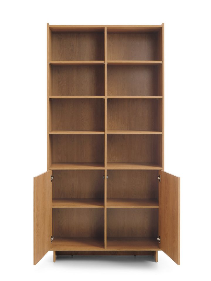 MOEBLO Bücherregal LILIE R98, in Eiche Caramel – hohes Standregal & Bücherregal mit offenen Fächern, 2 Türen und viel Stauraum im modernen Design, Bücherregal für das Büro Bücherregal für Dokumente Wohnbereich Wohnzimmer, (BxHxT): 98 x 201 x 39 cm Bild 3