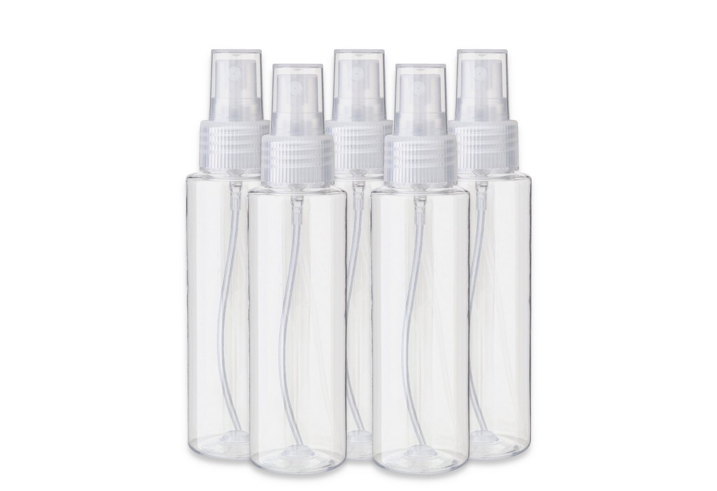 CK Verpackung GmbH Sprühflasche 5x Kunststoffflasche PET transparent 100 ml mit Zerstäuber leer klar, (Set x5)