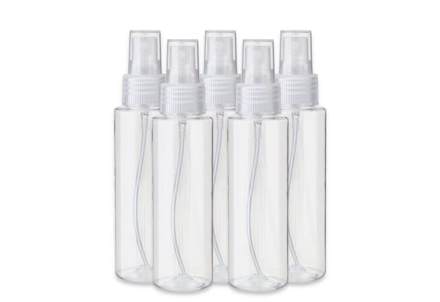 CK Verpackung GmbH Sprühflasche 5x Kunststoffflasche PET transparent 100 ml mit Zerstäuber leer klar, (Set x5)