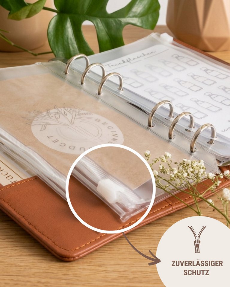 BeginnerBudget Prospekthülle A6 Klarsichthüllen Reißverschluss PVC Budget Organizer (4/8/12 Pack)