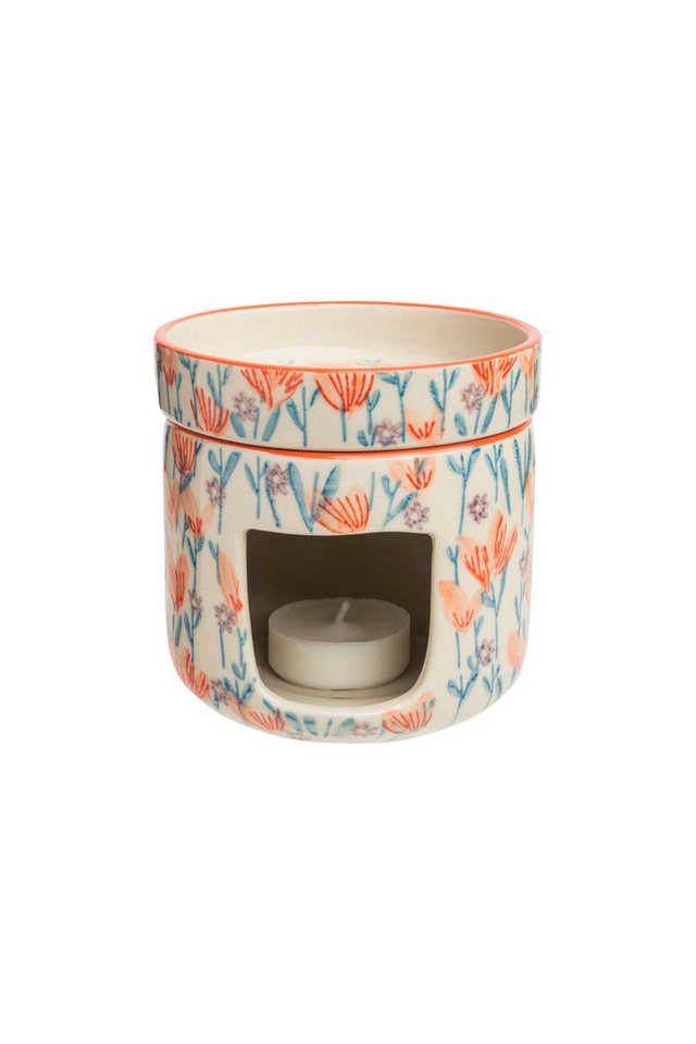 Tranquillo Duftlampe aus Steinzeug DOUCEUR FLORALE Ø9,5cm mit handgestempeltem Blumen-Dekor