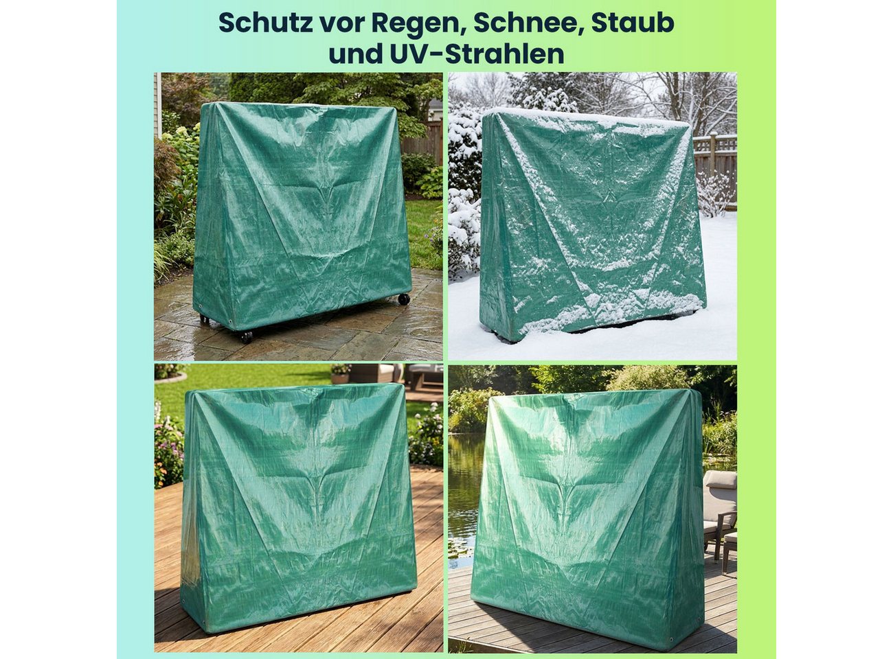 Casativo Abdeckhaube Abdeckplane für Tischtennisplatte Schutzhülle reißfest 185x160x70 cm, Wetterfest, UV-beständig, universell passend für Tischtennisplatte Bild 4