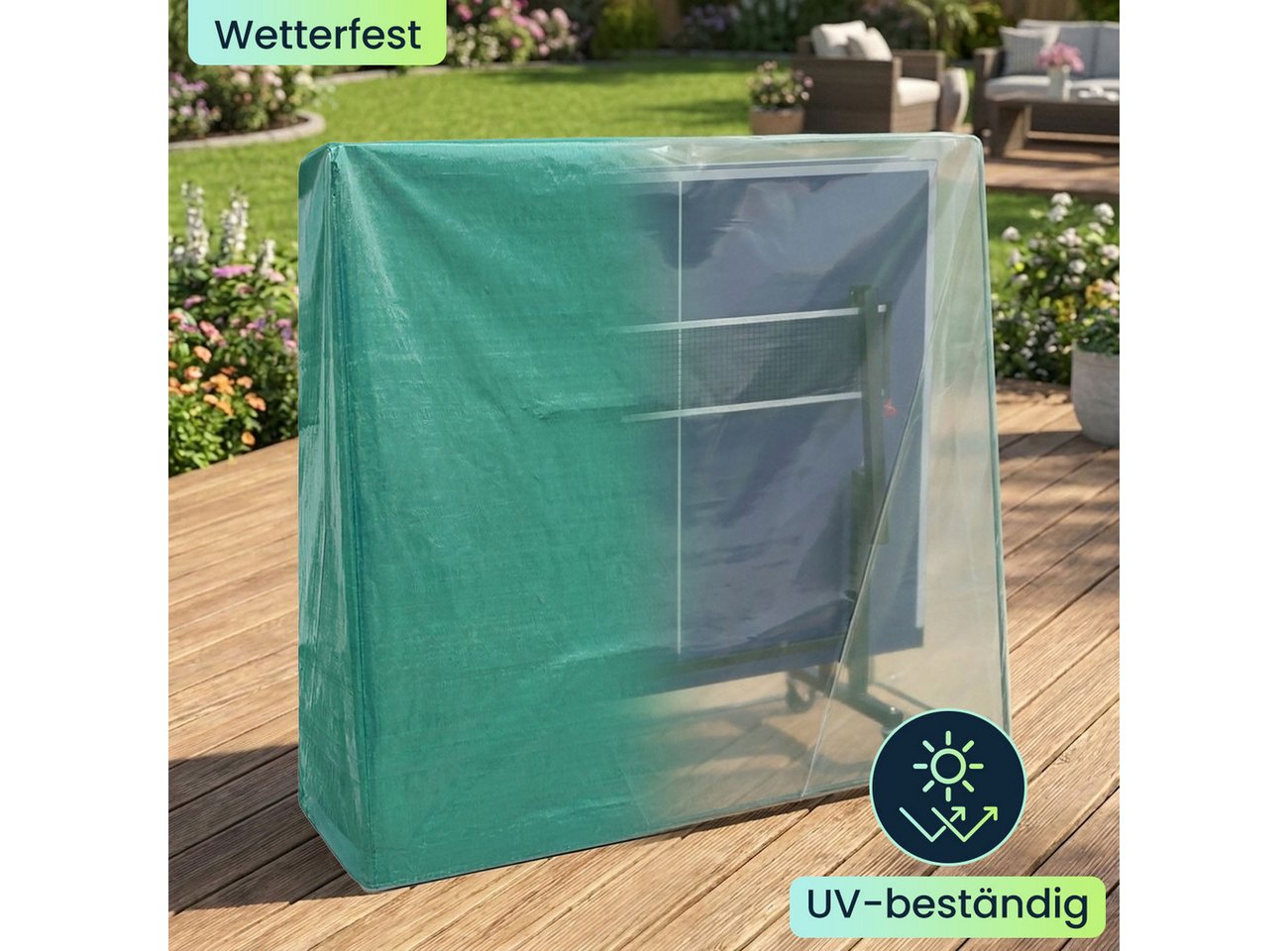 Casativo Abdeckhaube Abdeckplane für Tischtennisplatte Schutzhülle reißfest 185x160x70 cm, Wetterfest, UV-beständig, universell passend für Tischtennisplatte Bild 5
